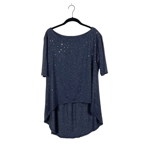 Allen B. by Allen Schwartz Gray Round Neck Short Sleeve Beaded Hi-Low Top Size S - Picture 2 of 5